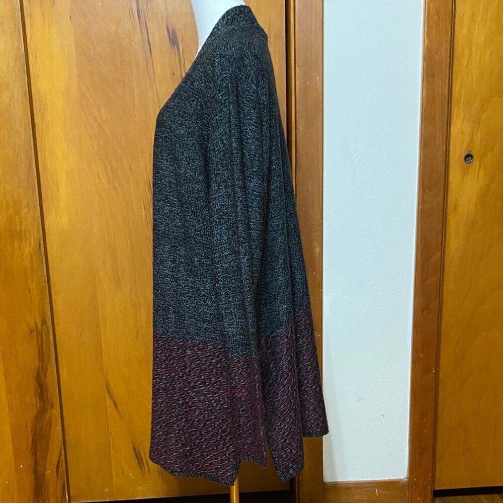 NWT Dark Gray Maroon Knit Open Cardigan Sweater Super Soft Layers Machine Wash - Picture 4 of 10